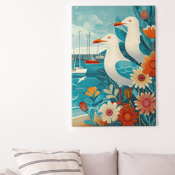 Coastal Seagull Art Print Poster, Nautical Room Decor, Beach House Wall Art, Gift for Bird Lovers, Vintage Inspired Illustration, 3 sizes