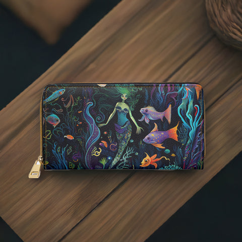 Mermaid Wallet, Wallet Women, Mermaid Garden, Wallet with Zipper, Mermaid and Fish, Mermaidcore, Cottagecore, Fairycore