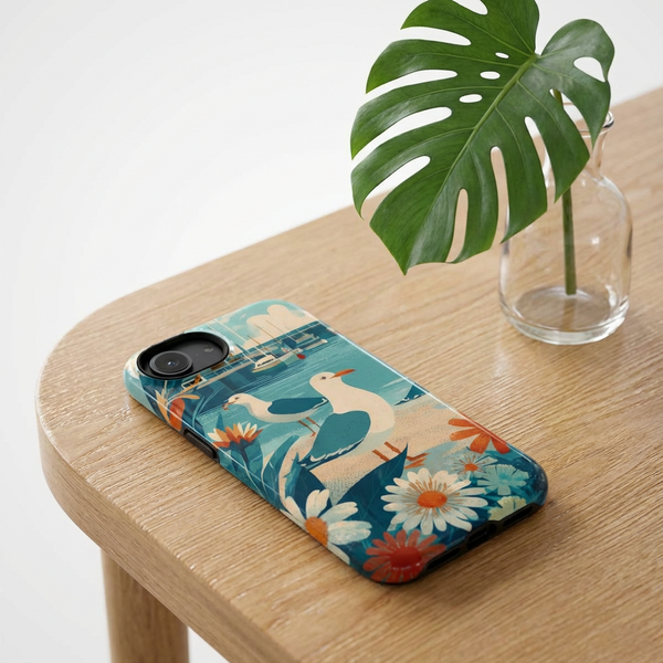 Seaside Seagulls Floral Impact-Resistant Case for 16e and 17e iPhones