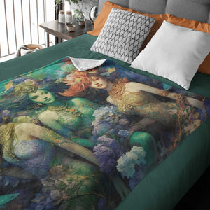 3 Dreamy Water Goddesses, Mermaid, Sea Witch Design on a Lightweight Sherpa Fleece Blanket (2 sizes)