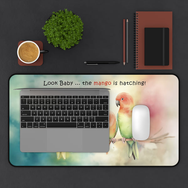 Lovebird Desk Mat, Funny Mango Hatching Laptop Computer Desk Protector - Fun Office Decor for Parrot Lovers, 3 sizes