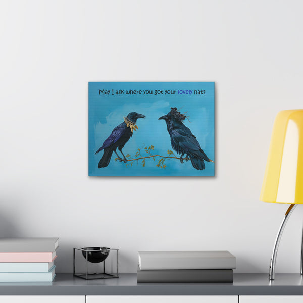 Crow and Raven Peanut Necklace and Blackberry Hat, Funny Bird Wall Art (2 sizes)