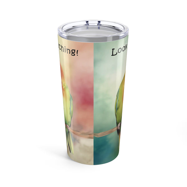 Lovebird Tumbler, Colorful Parrot Parents and Baby Watching Mango Hatching on a Branch Travel Mug 20oz - Perfect for Bird Lovers