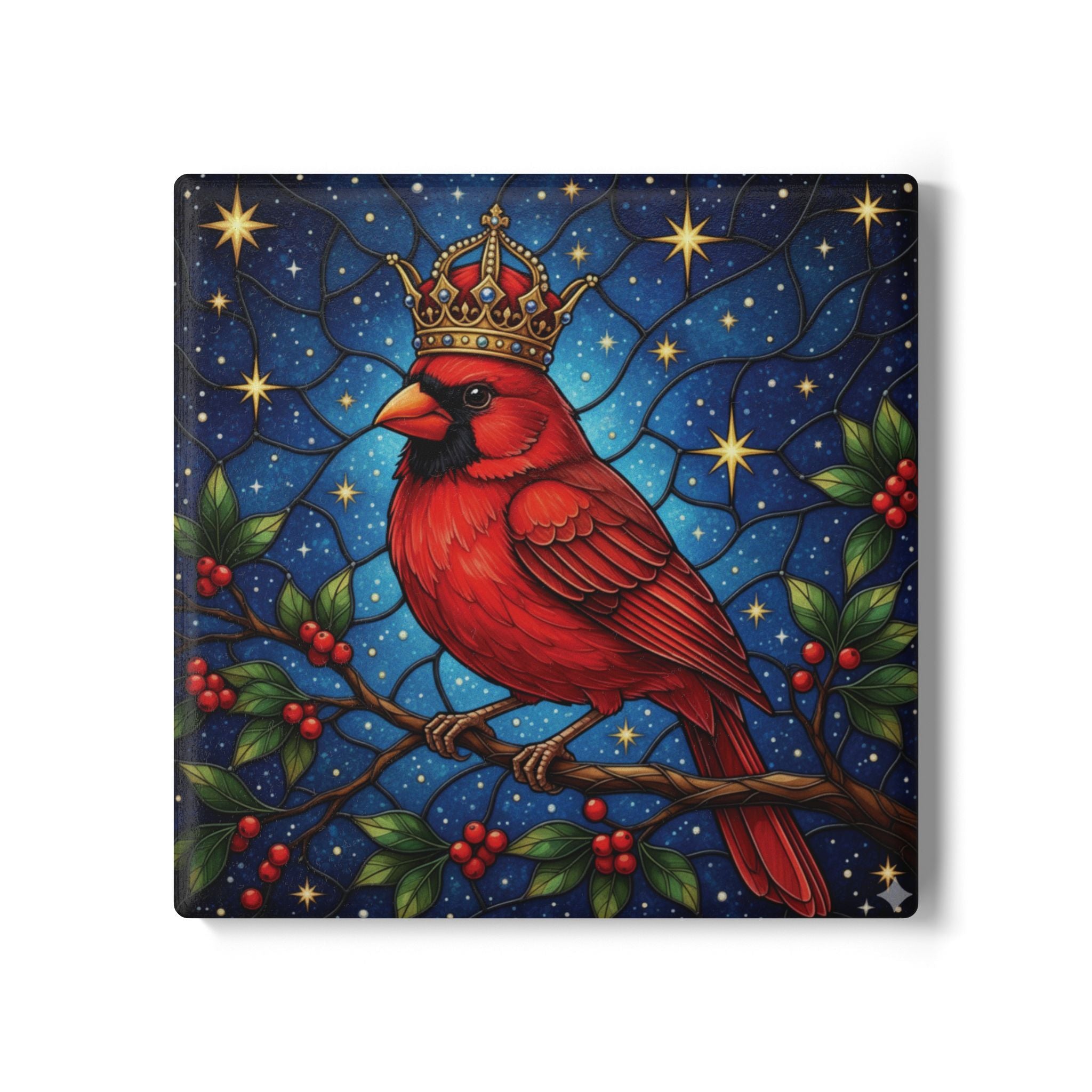 Ceramic Bird Coaster, Christmas Cardinal with Crown, Holiday Home Decor, Birds With Hats Lover Gift