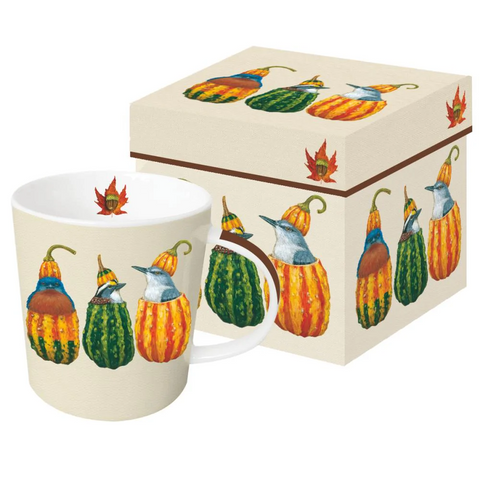Out of My Gourd - Birds Wearing Fall Hats Gift-Boxed Mug - Artwork by Vicki Sawyer