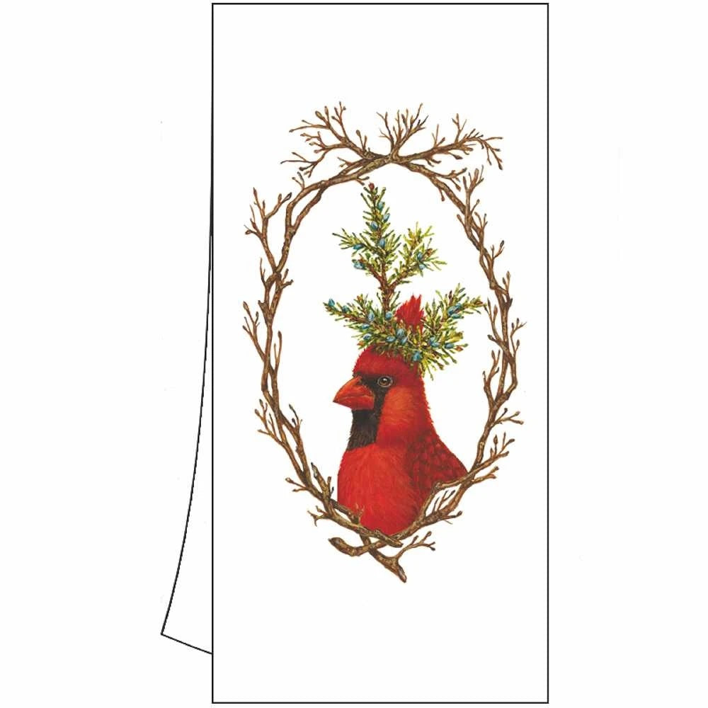 Holiday Party - Cardinal Bird Kitchen Towel with Artwork by Vicki Sawyer