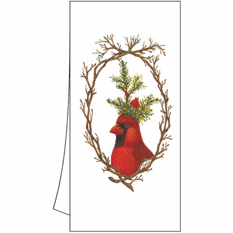 Holiday Party - Cardinal Bird Kitchen Towel with Artwork by Vicki Sawyer