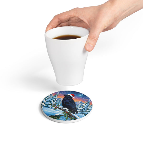 Ceramic Coaster, Raven Crow Holiday Home Decor, Farmhouse Kitchen Christmas Gift