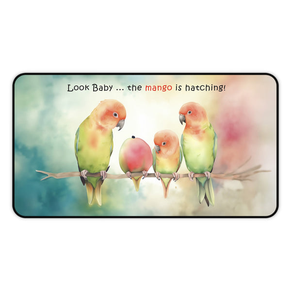 Lovebird Desk Mat, Funny Mango Hatching Laptop Computer Desk Protector - Fun Office Decor for Parrot Lovers, 3 sizes