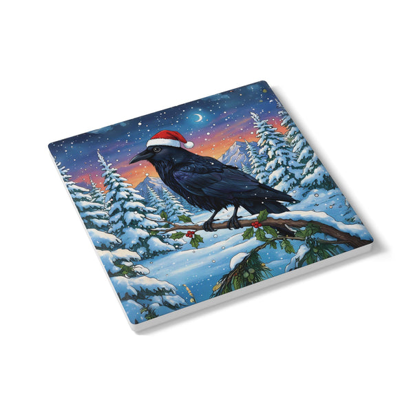 Ceramic Coaster, Raven Crow Holiday Home Decor, Farmhouse Kitchen Christmas Gift