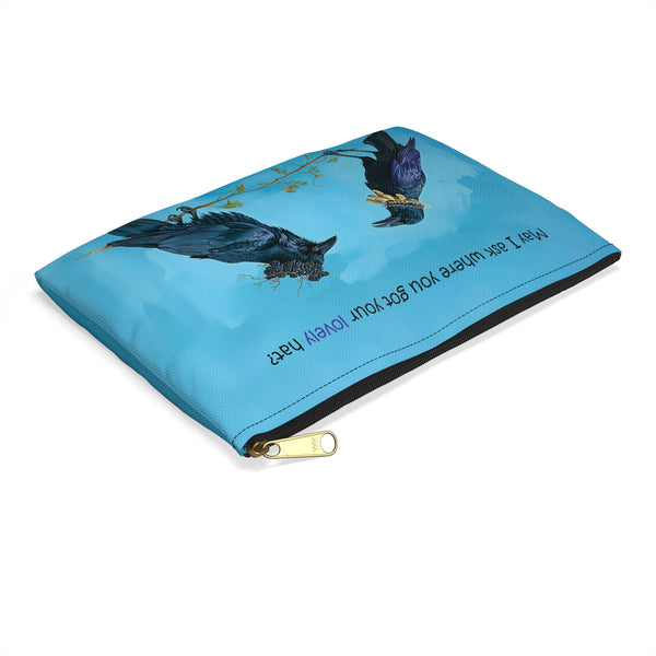 Raven Accessory Pouch, Birds with Hats, Funny Crow Makeup Bag for Bird Lovers, Cosmetic Case, Corvid Gift for Bird Lovers, Rehabilitators
