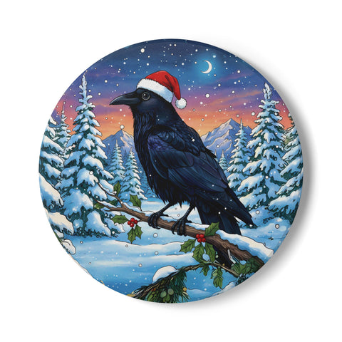 Ceramic Coaster, Raven Crow Holiday Home Decor, Farmhouse Kitchen Christmas Gift
