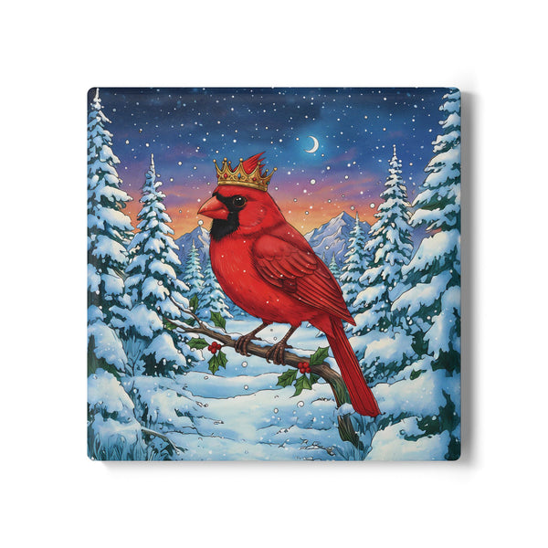 Cardinal with Crown Ceramic Coaster, Holiday Home Decor, Farmhouse Kitchen, Birds With Hats Lover Christmas Gift