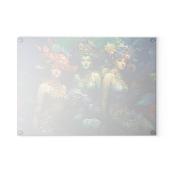 3 Dreamy Water Goddesses Mermaidcore, Fairycore Mermaid Glass Cutting Board (2 sizes)