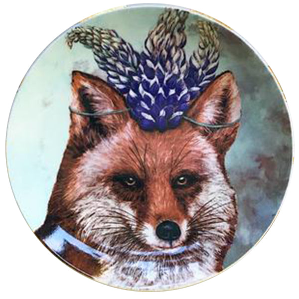 Beatrice the Fox, 7-inch Round Appetizer Plate, New Bone China - Artwork by Vicki Sawyer
