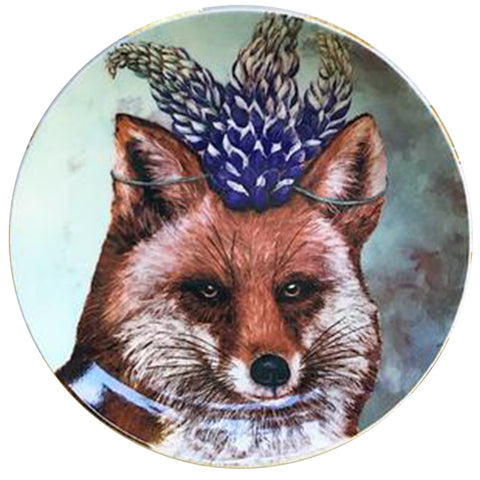 Beatrice the Fox, 7-inch Round Appetizer Plate, New Bone China - Artwork by Vicki Sawyer