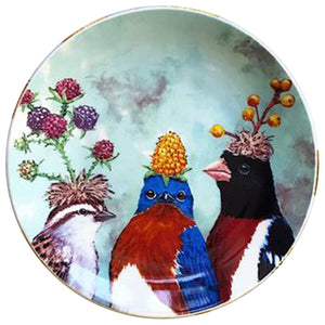 Berry Festival, Birds with Berry Hats, 7-inch Round Appetizer Plate, New Bone China - Artwork by Vicki Sawyer