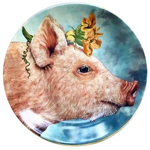 Blossum the Pig, 7-inch Round Appetizer Plate, New Bone China - Artwork by Vicki Sawyer