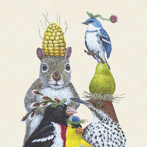 Party Under the Feeder - Birds Wearing Hats LUNCH or DINNER Napkins with Artwork by Vicki Sawyer