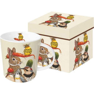 Harvest Party - Rabbit and Birds Wearing Vegetable Hats Gift-Boxed Mug - Artwork by Vicki Sawyer