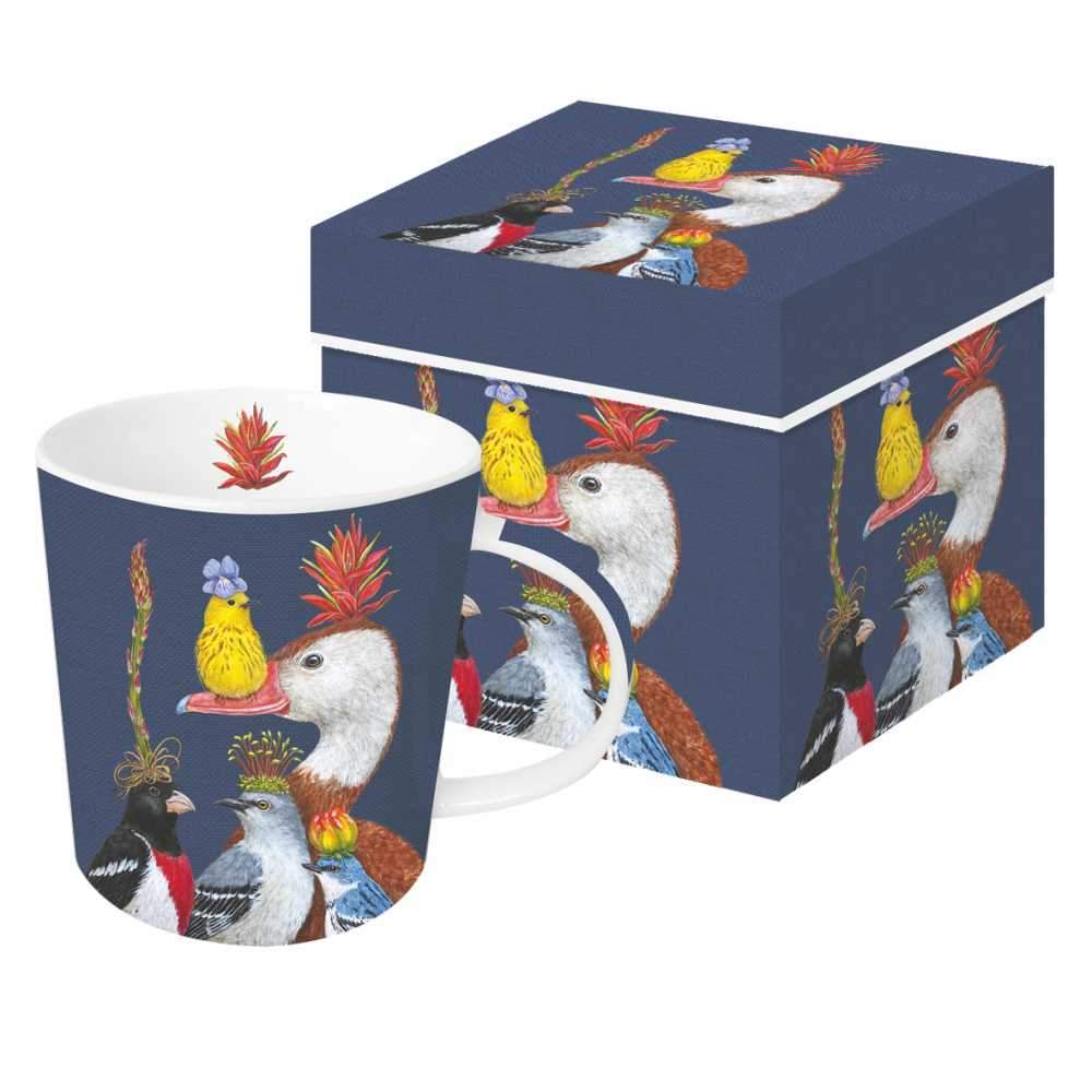 Willie the Warbler and Guests - Birds with Hats Gift-Boxed Mug - Artwork by Vicki Sawyer