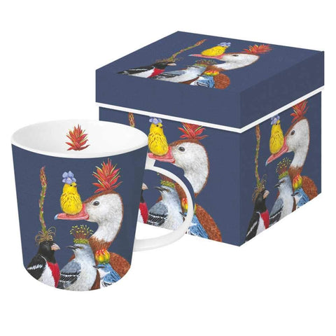 Willie the Warbler and Guests - Birds with Hats Gift-Boxed Mug - Artwork by Vicki Sawyer