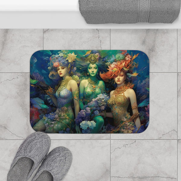 3 Dreamy Water Goddesses Mermaid Design on a 24x16" Bath or Bedside Mat