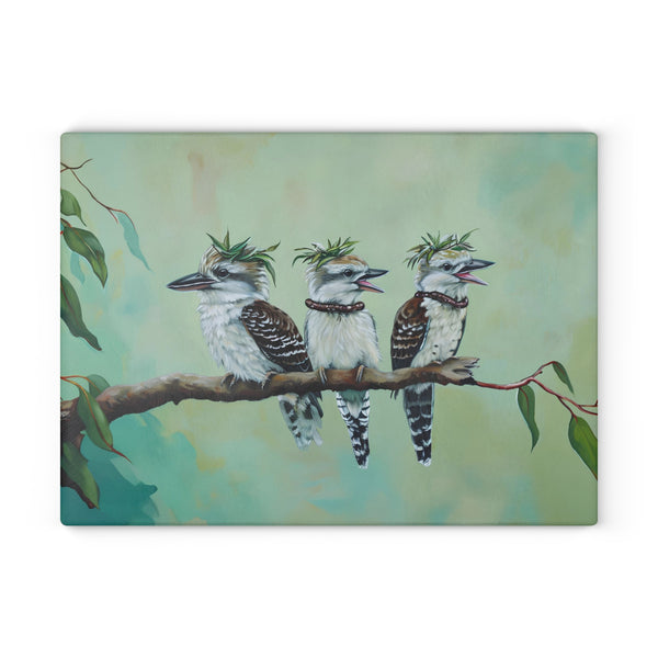 "He Ate His Mealworm Necklace Again!" Funny Kookaburra Glass Cutting Board