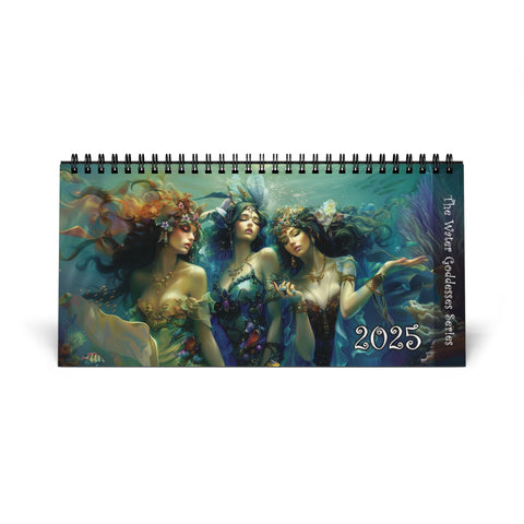 2025 Goddess Desktop Calendar with Spiral Binding, Dreamy Water Goddesses, Mermaidcore, Fairycore, Beautiful Underwater Fantasy Gift for Her