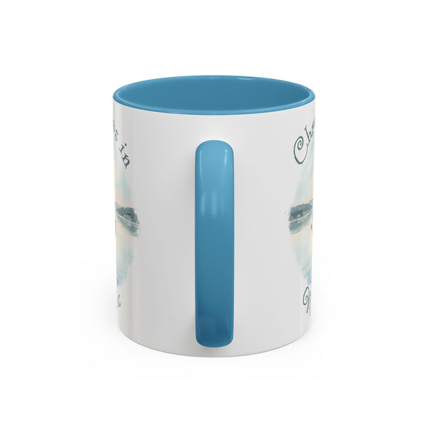 Christmas in Mystic, CT Accent Coffee Mug  - Dinghy Boat with Xmas Tree in Harbor, Local's Gift