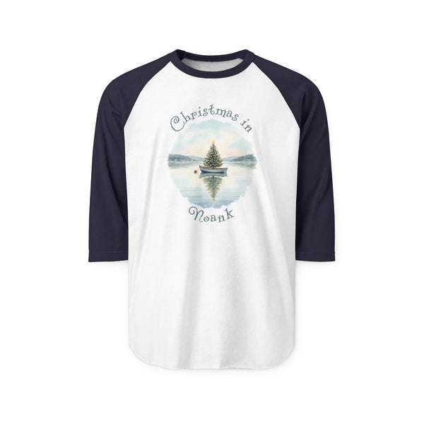 Christmas in Noank, Dinghy Boat with Xmas Tree,  Unisex Raglan Shirt