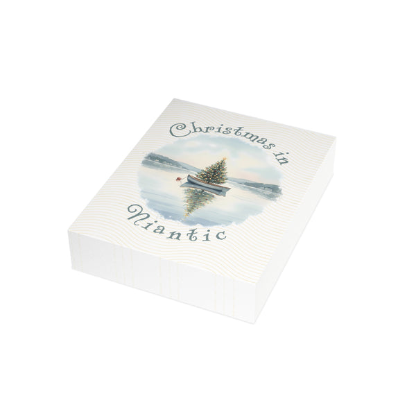 Christmas in Niantic Greeting Card – Dingy Boat with Xmas Tree Holiday Card (1/10/30/50 pcs) 4.25" x 5.5"