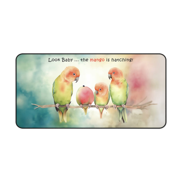 Lovebird Desk Mat, Funny Mango Hatching Laptop Computer Desk Protector - Fun Office Decor for Parrot Lovers, 3 sizes