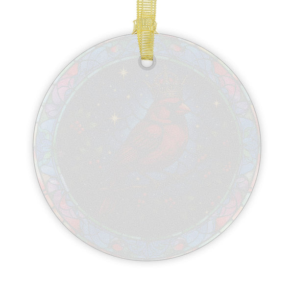 Christmas Cardinal Glass Ornament, Stained Glass Look, Christmas Tree Decoration, Red Cardinal with Gold Crown