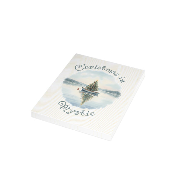 Christmas in Mystic Greeting Card – Dingy Boat with Xmas Tree Holiday Card (1/10/30/50 pcs) 4.25" x 5.5"