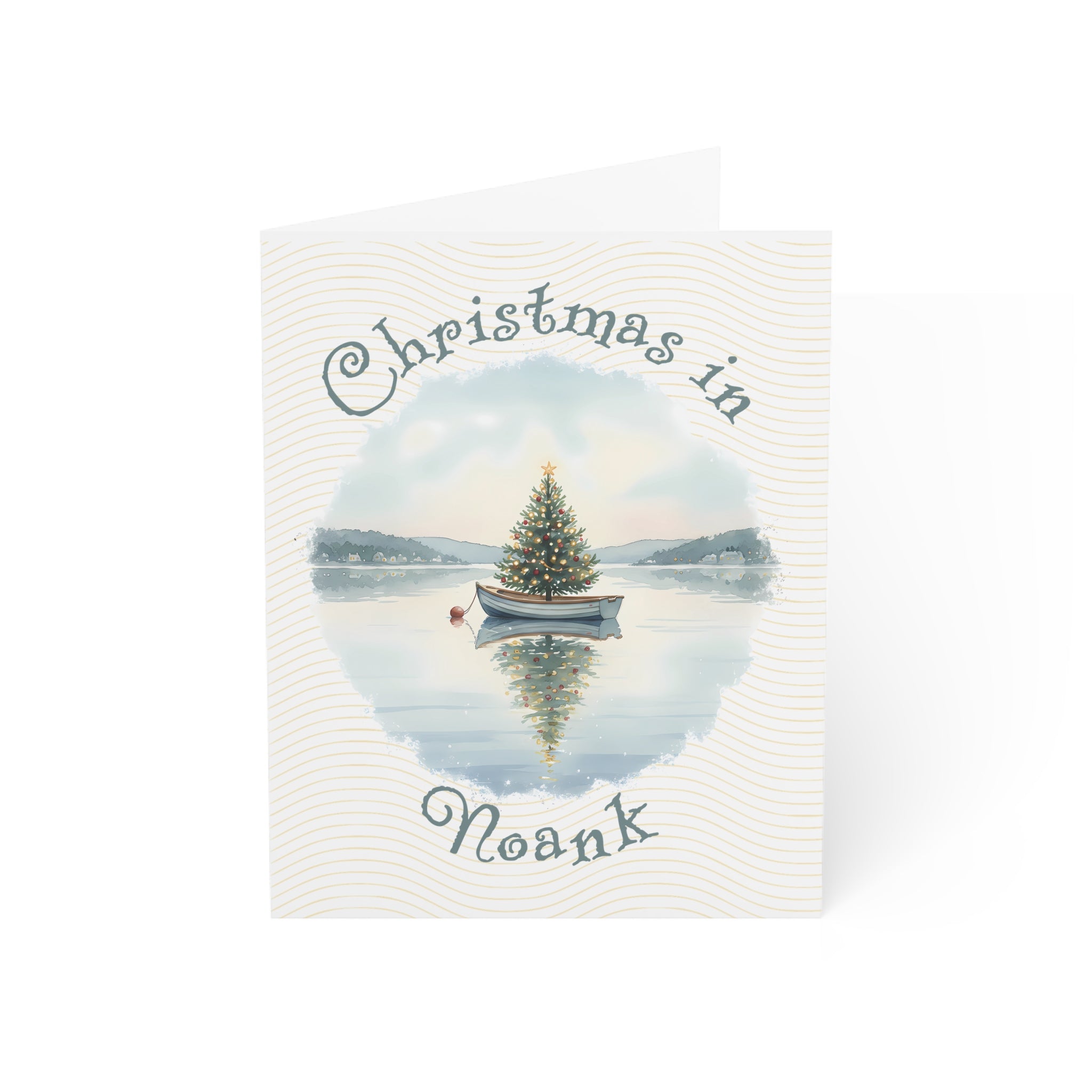 Christmas in Noank Greeting Card – Dingy Boat with Xmas Tree Holiday Card (1/10/30/50 pcs) 4.25" x 5.5"