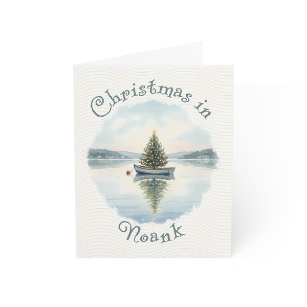 Christmas in Noank Greeting Card – Dingy Boat with Xmas Tree Holiday Card (1/10/30/50 pcs) 4.25" x 5.5"