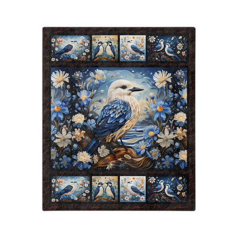 Folk Art Seagull Velveteen Minky Blanket for Coastal Living 50x60 inches