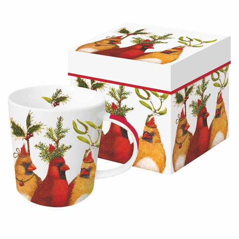 Holiday Party- Christmas Cardinals Gift-Boxed Mug - Artwork by Vicki Sawyer