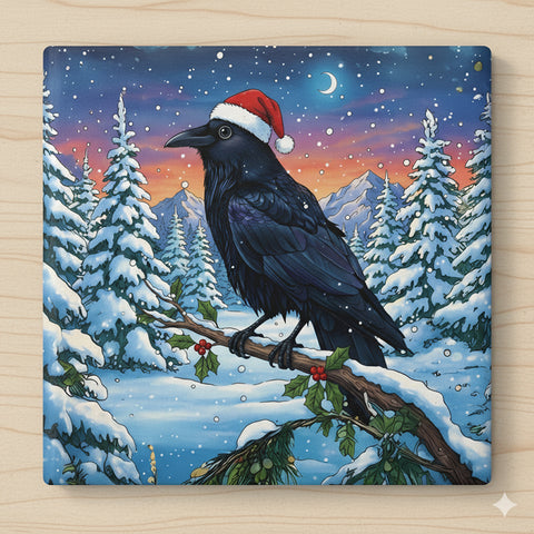 Ceramic Coaster, Raven Crow Holiday Home Decor, Farmhouse Kitchen Christmas Gift