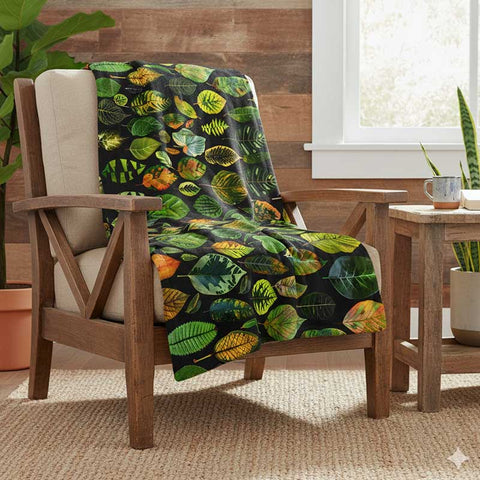 Botanical Velveteen Plush Blanket - Soft and Lightweight Leaf Collage Throw Blanket