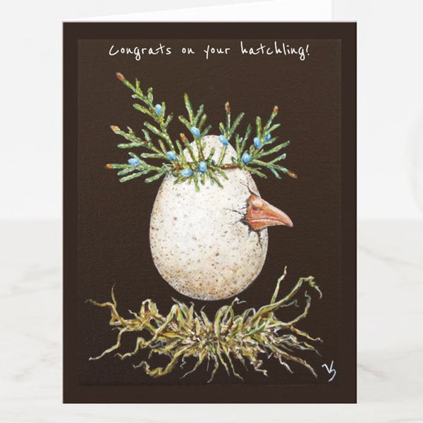 New Baby - Congrats on your Hatchling Greeting Card, Birds with Hats, Blank, by Vicki Sawyer