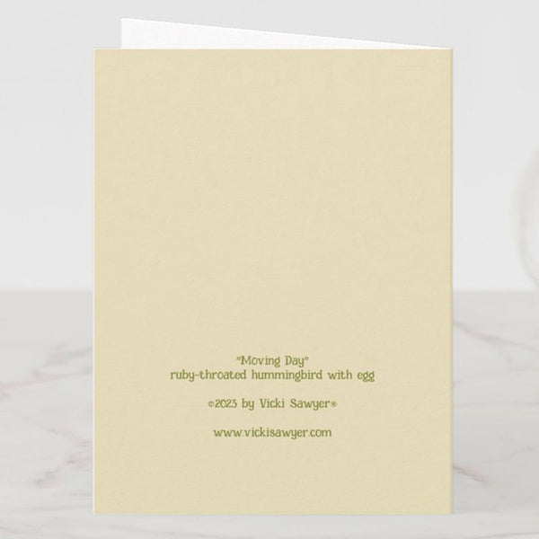 New Addition - Hummingbird with Baby Egg Greeting Card, Birds with Hats, Blank, by Vicki Sawyer
