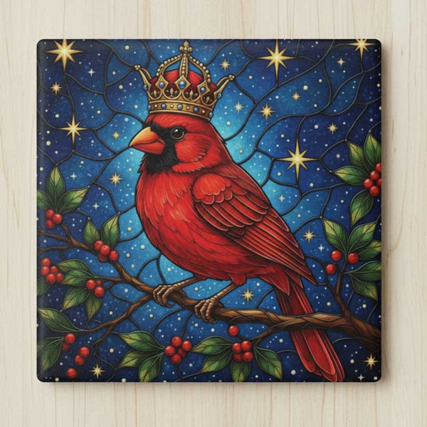 Ceramic Bird Coaster, Christmas Cardinal with Crown, Holiday Home Decor, Birds With Hats Lover Gift