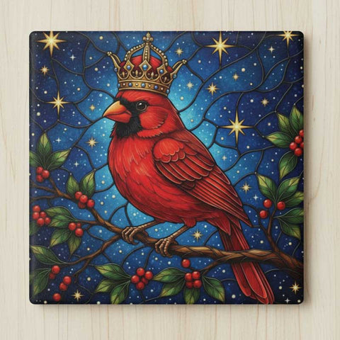 Ceramic Bird Coaster, Christmas Cardinal with Crown, Holiday Home Decor, Birds With Hats Lover Gift