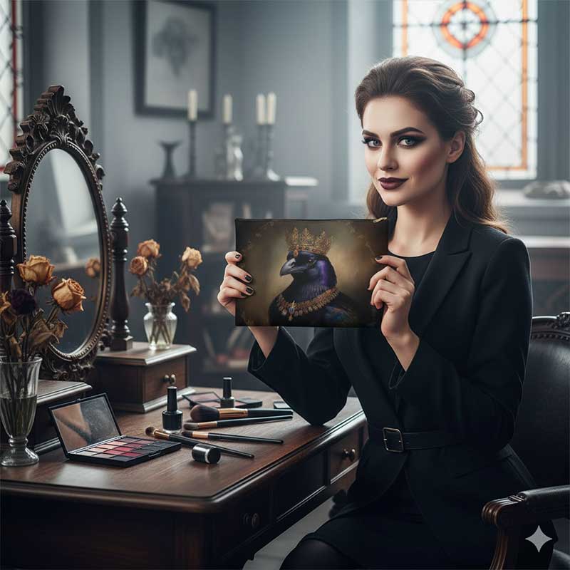 Royal Raven Elegant Accessory Zippered Pouch for Bird Lovers, King Crow, Gothic Decor, F-caw-F Crow, Fall and Halloween Bag