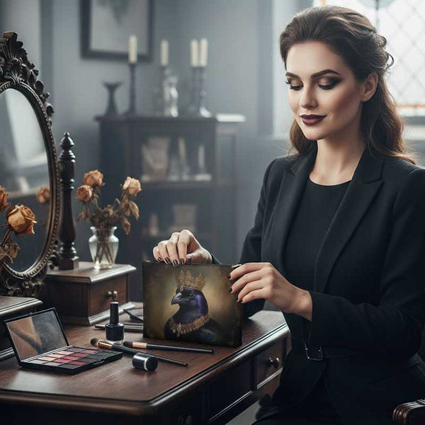 Royal Raven Elegant Accessory Zippered Pouch for Bird Lovers, King Crow, Gothic Decor, F-caw-F Crow, Fall and Halloween Bag