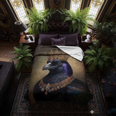Raven Crown Blanket, Home Decor, Bedding, Gothic Throw, Velveteen Plush Blanket, Crow Lover Gift