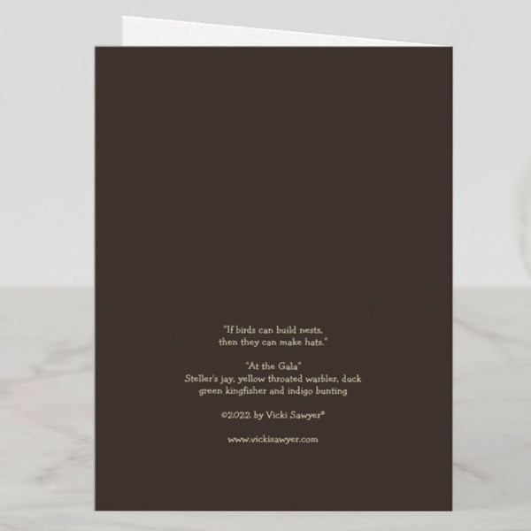 At the Gala - Greeting Card, Birds with Hats, Blank, by Vicki Sawyer