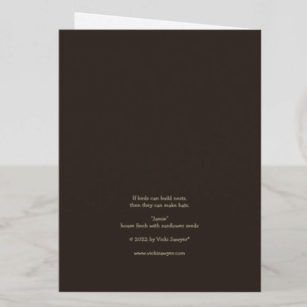 I Wore My Special Necklace for Your Birthday Greeting Card, Birds with Hats, Blank, by Vicki Sawyer